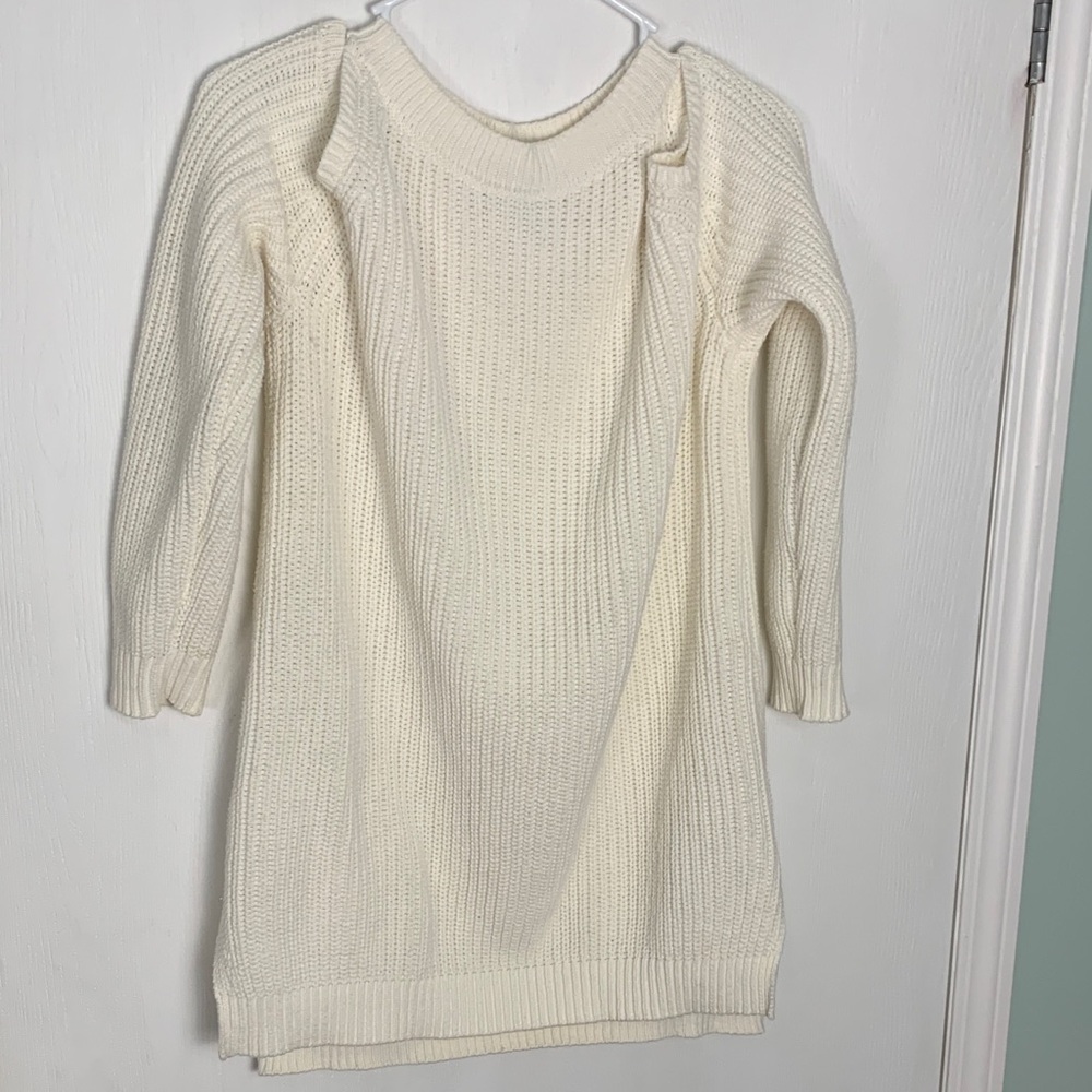 Elegant Cream Knit Cold Shoulder Cotton Blend Sweater 14/16 M Cottagecore